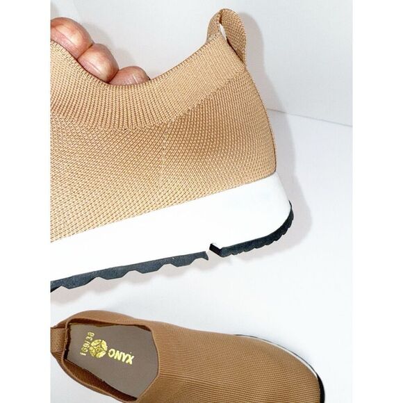 Womens Sport Mesh Knit Sneaker Beige 7.5/38 Tan Walking Sock Shoes Casual No Tie - Picture 9 of 11